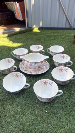 English tea cups and creamer 8 cups