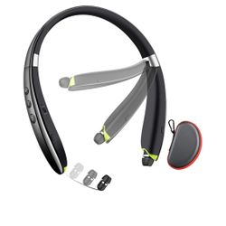 2022 Upgraded Neckband Bluetooth Headphones with Retractable Earbuds, Noise Cancelling Stereo Earphones with Mic, Foldable Wireless Headphones for Spo