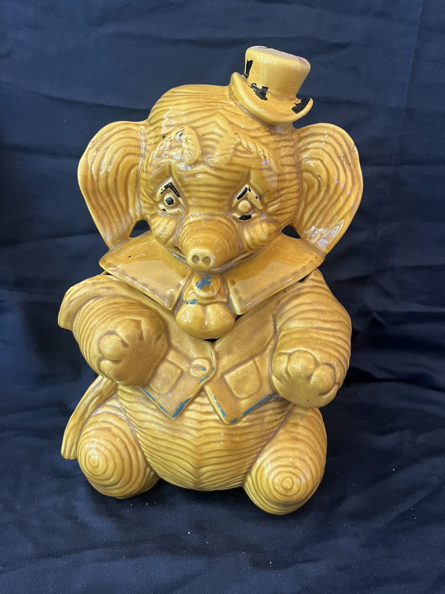Vintage Elephant Cookie Jar Holding Cane USA #826