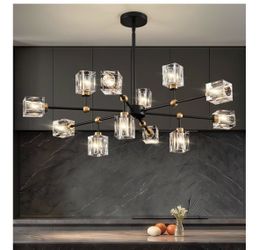 Sputnik Crystal Chandelier with 12-Light, Modern Light Fixture Black and Gold, Adjustable Height Light for Dining Living Room Entryway