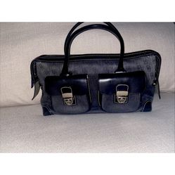 Dooney Bourke Handbag Purse Double Pocket Tote Bag Black Denim Jean Leather LNC