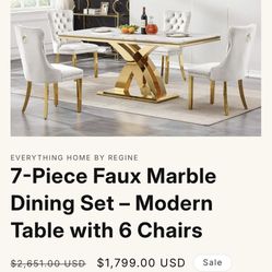 7 Pc Faux Marble Dining Set