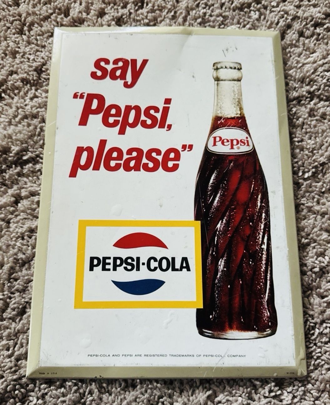 Vintage Pepsi “Say Pepsi Please” Hanging Wall Countertop 60's Display Sign