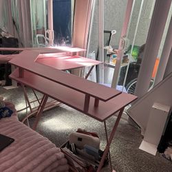 Corner L Shape Double Layer Gamer Pink Desk