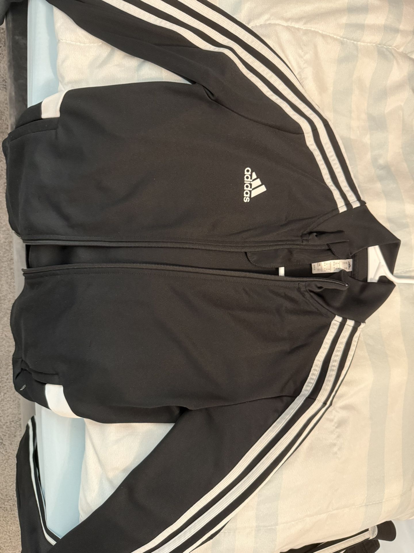 Female Adidas Bundle Black/White Striped Matching Sweatsuit: Zip Up Jacket And Sweatpants