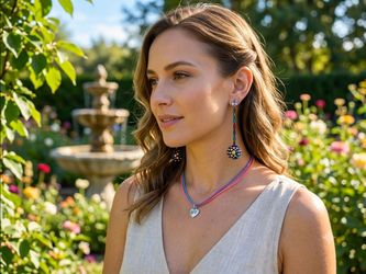 Lot Of Five Earrings Inc Disco Ball, Rose, Hoops, And BFF Necklace