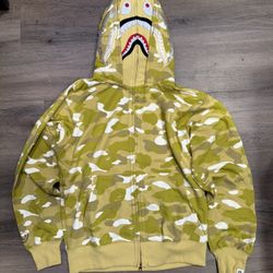 Yellow BAPE Color Camo Double Shark Full Zip Hoodie 100% Authentic