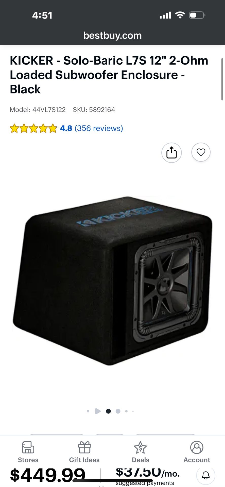 Kicker Inch L7 & Kicker CXA800.1 Amp (SOLD SEPARATELY )
