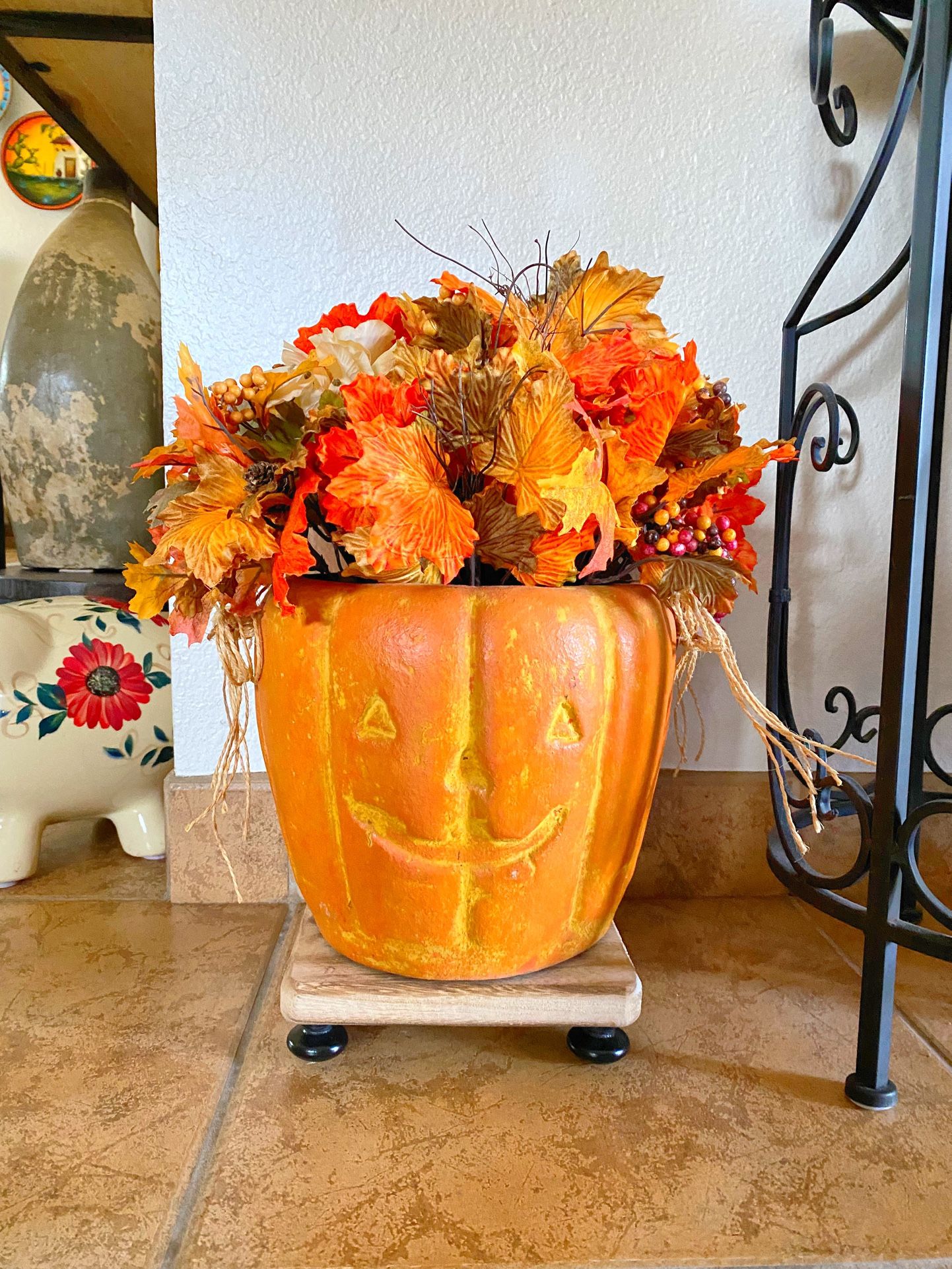 Ceramic Floral Pumpkin Pot