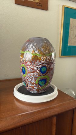 Art glass mouth blown vase signed