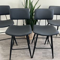 24.5" Counter Height Bar Stools Set of 4, Black Faux Leather Upholstered Barstools with Back Footrest and Metal Legs, Armless Bar Chairs for Kitchen I