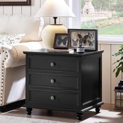 24" Wide Farmhouse Night Stand,Large End Table with 3 Drawers 