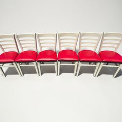 Set of 6 Restaurant Dining Chairs – Red Vinyl Seats – Heavy Duty