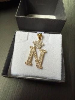 Gold Letter N Crown Pendant