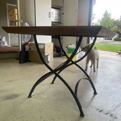 Teak And Iron Folding Table With Chairs 