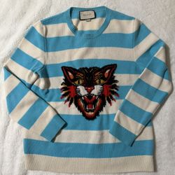 2017 Gucci Angry Cat Striped Sweater 
