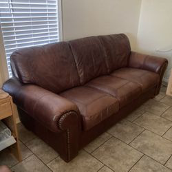 Classic 3 Cushion Overstuffed Leather Couch