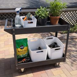Rolling Utility Cart – Metal Storage Cart w/ Wheels (Garage / Kitchen / Garden)