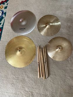 Drum cymbals mixed 16” new quiet crash 18” ride 13” hihats 6 sticks $55 cash 2401 n Euclid ave Upland 91784