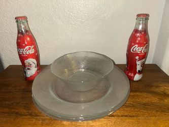Vintage Coca Cola Collectible Glass Plates & Bottles