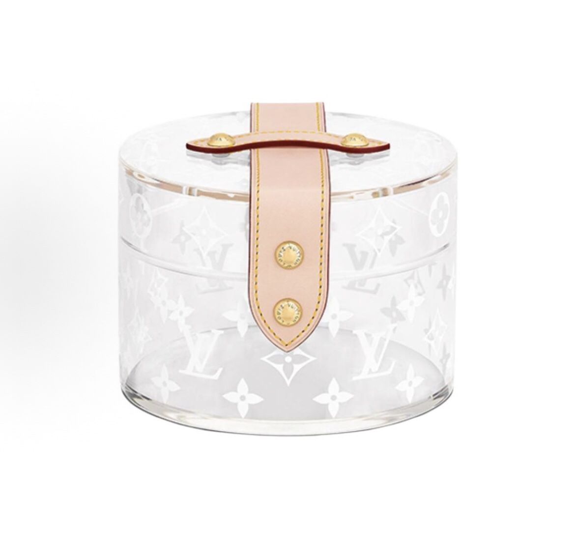 LOUIS VUITTON SCOTT, letter print, Trunk S lock emblem, acrylic, cylinder - shaped makeup bag/handbag, regular, men's style, transparent color (151)74