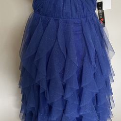 Strapless Royal Blue High Low Dress