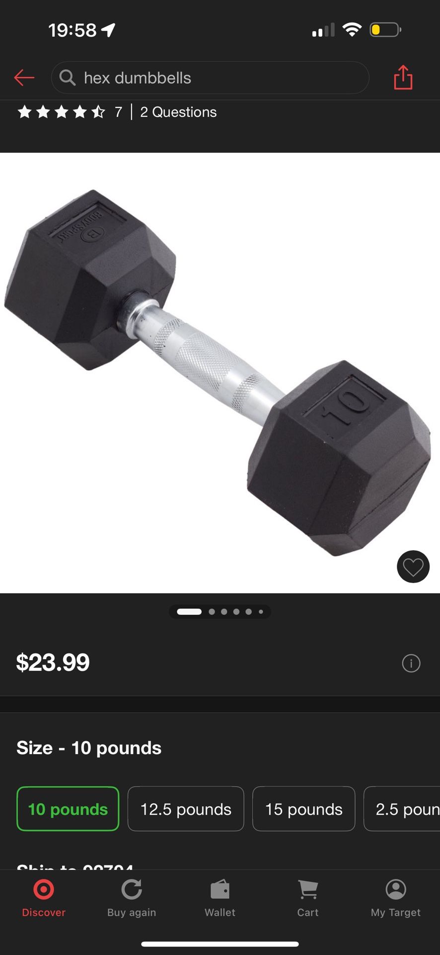Rubber Hex Dumbbells 10lbs - Set of 2