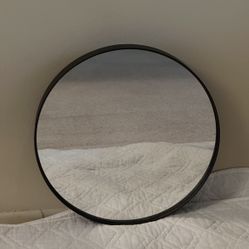 IKEA Sallskap 20 1/2" Round Large Black Metal Modern Wall Mirror 4 Removable Plant Storage Compartments