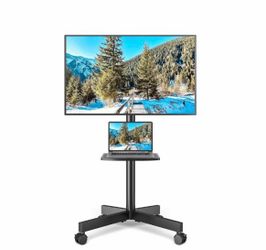 (AAAA-9) Rolling TV Stand with Shelf for 23-65 inch TVs up to 88lbs, Portable Mobile TV Cart with Silent Wheel, Tilt & Height Adjustable Universal Cor