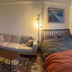 Mid-Century Modern Upholstered Fabric Sofa, Beige