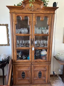 Oak China Cabinet with Glass Doors