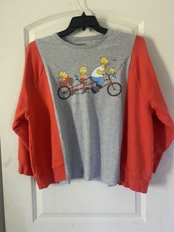 Upcycled Reworked The Simpson’s T-Shirt /Orange Sweatshirt . Fits Size Large 