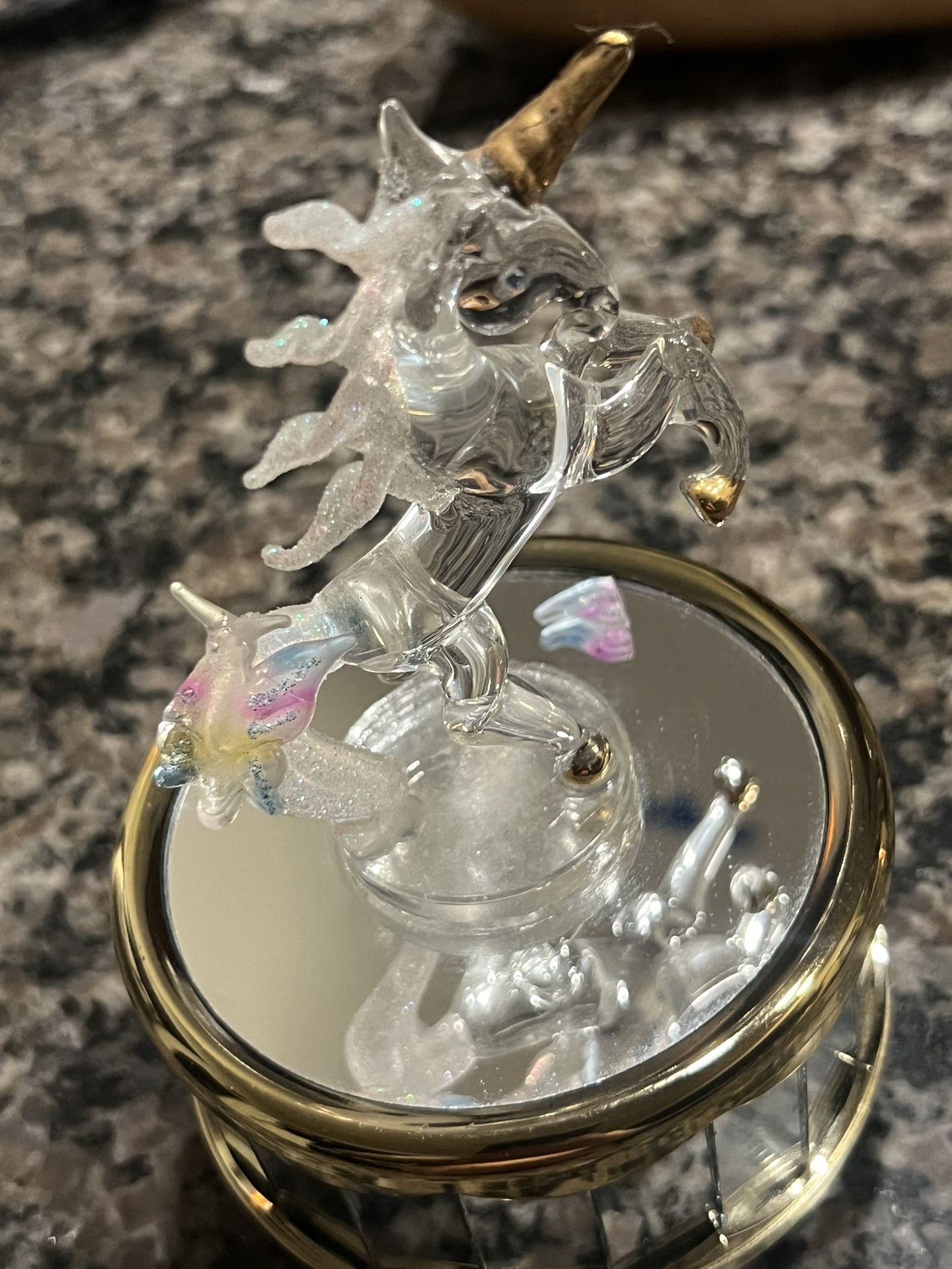 Glass Music Mirror Unicorn - Works Rotating- Impossible Dream Song -