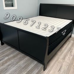 Full Size Black Sleigh Bed W Ortho Mattress Included 
