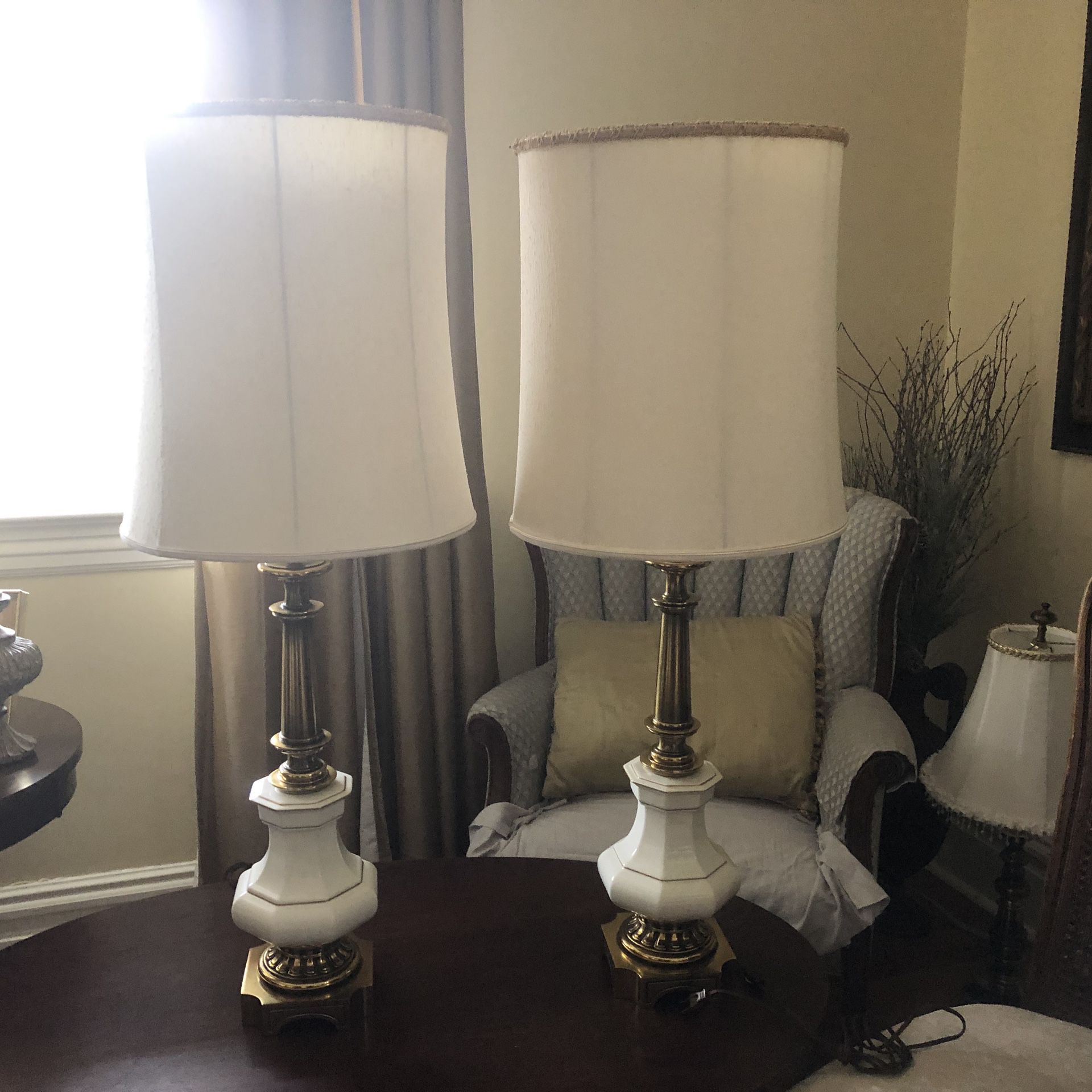 Pair of antique Stiffel lamps with Stiffel shades