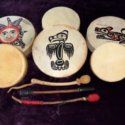   Indian Talking Drums & Mallets 🪶 PNW Tribal, All Handmade Originals