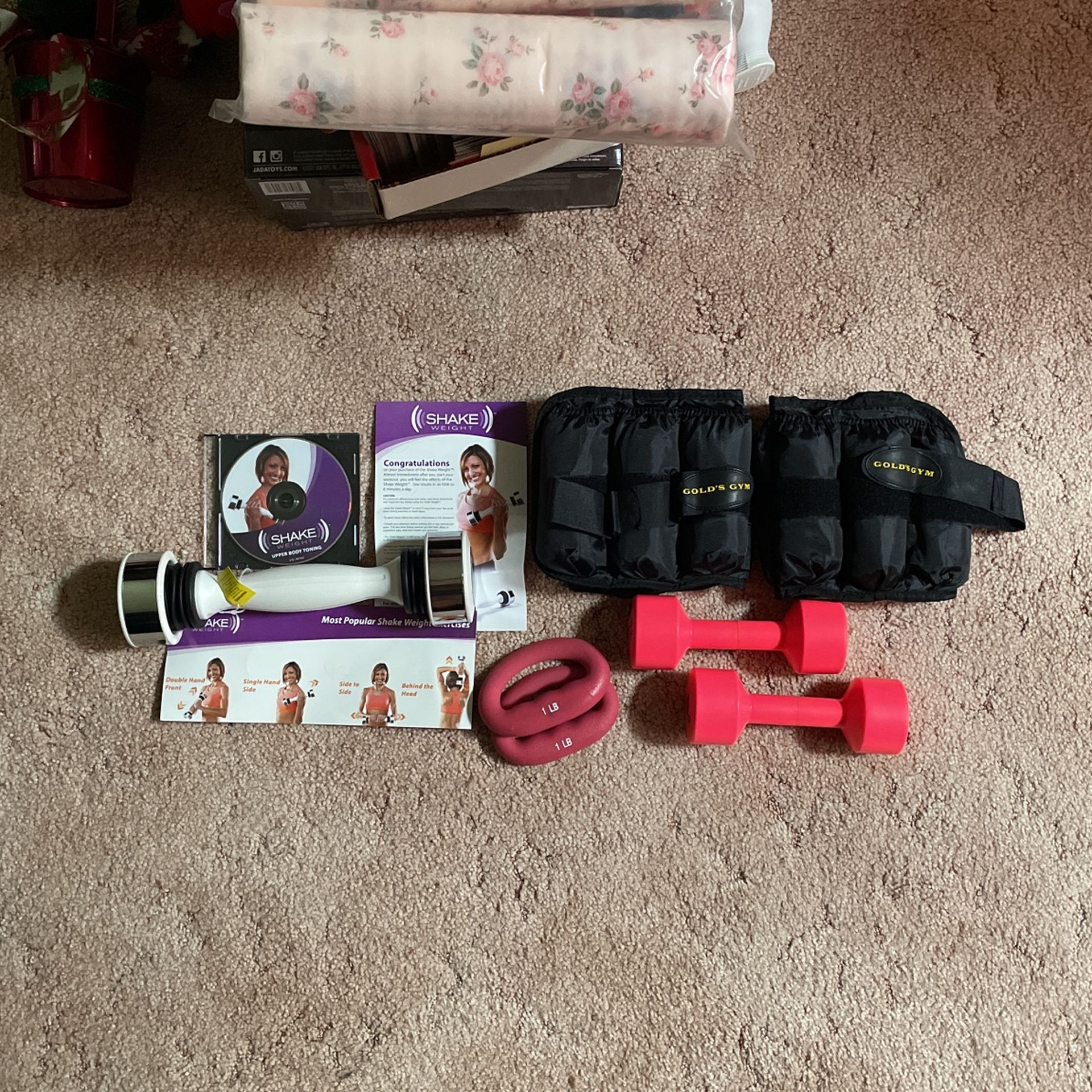 Fitness Lot: SHAKE Weight Training System, 5 Lb Golds Gym Ankle Weight Pair, 2 1 Lb Dumbbells, 2 1 Lb Hand Weights