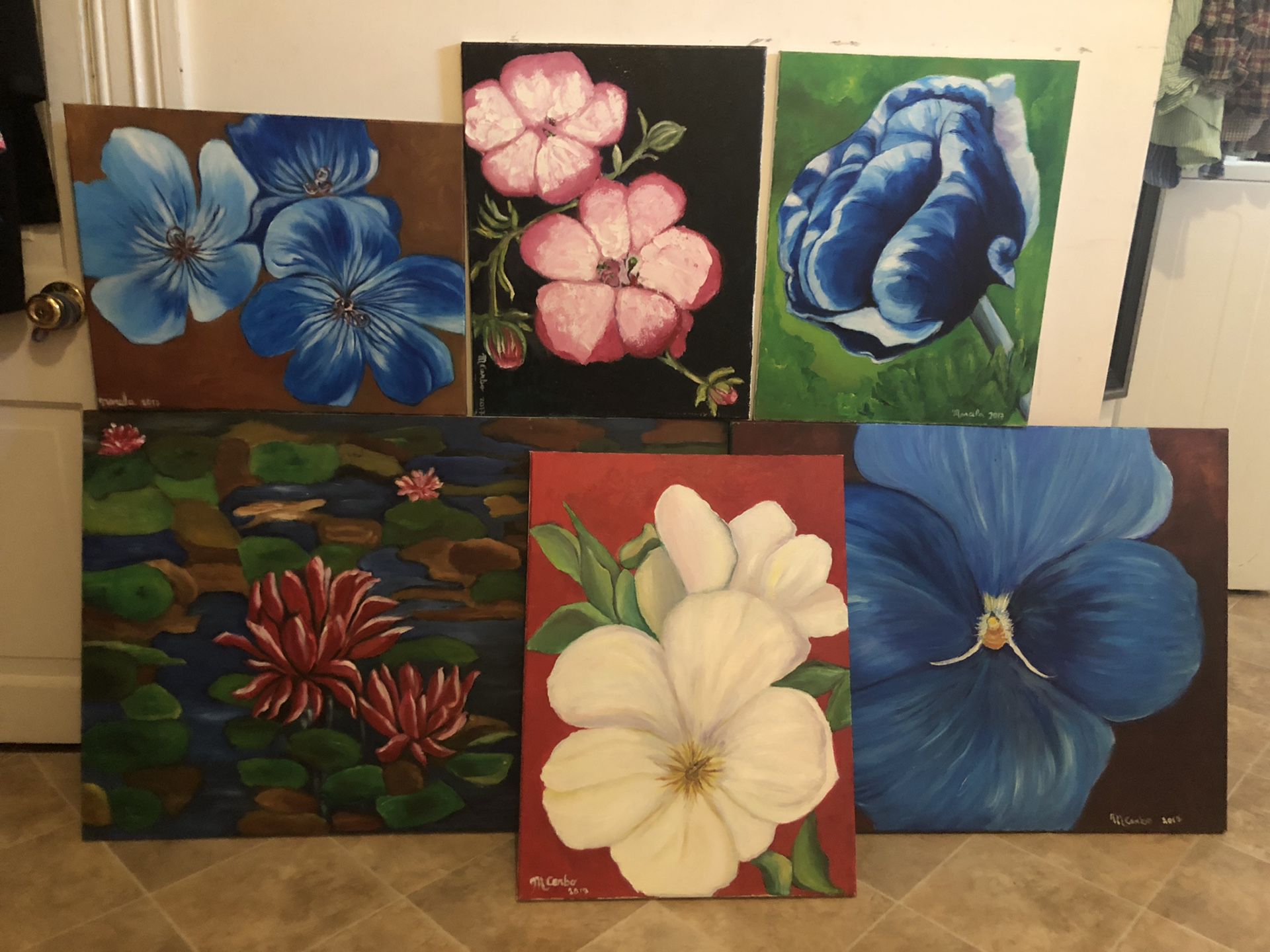 Wall Art Canvases - Set of 6 Flower Portraits