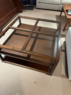 Coffee Table - Glass Top - Wood Frame