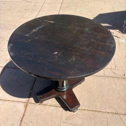 Round Dark Wood Pedestal Side Table