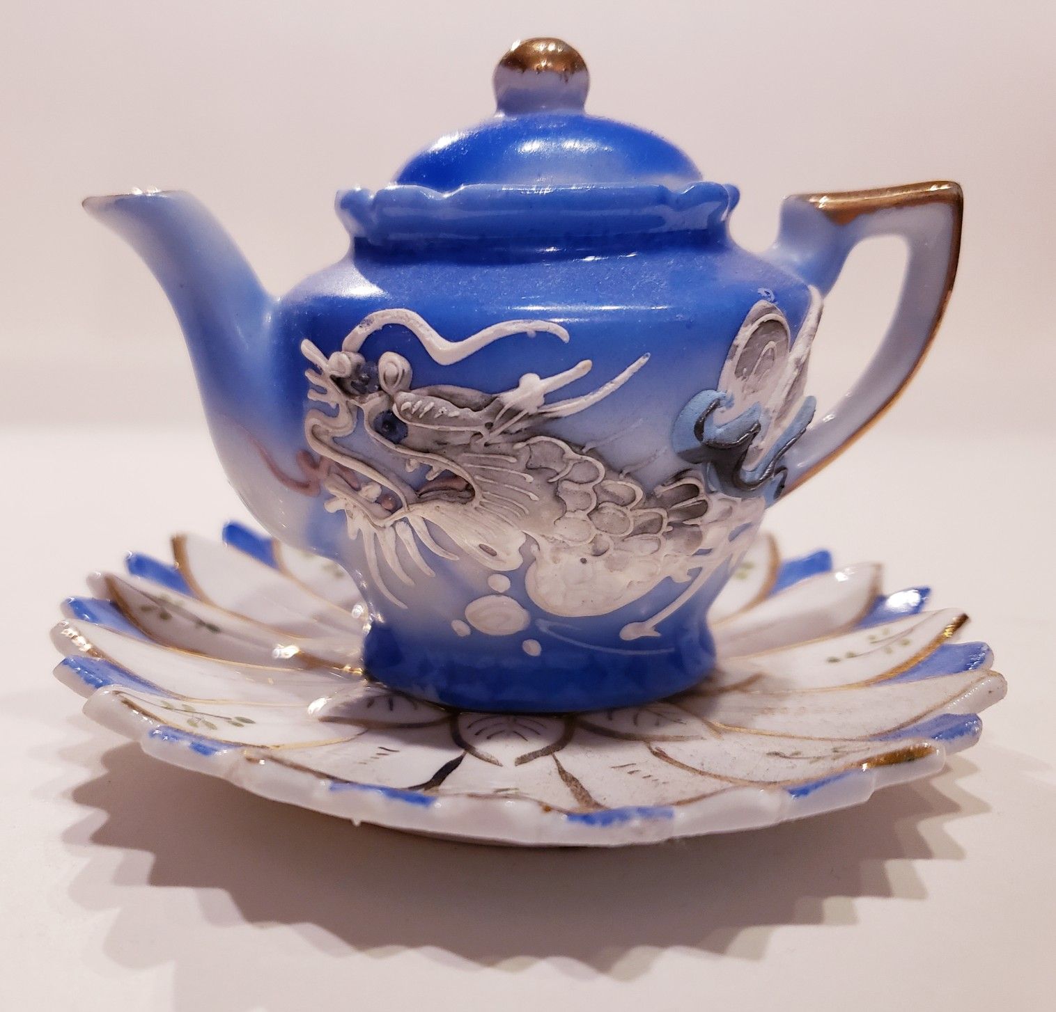 Miniature Dragonware Teapot with Lid and Saucer