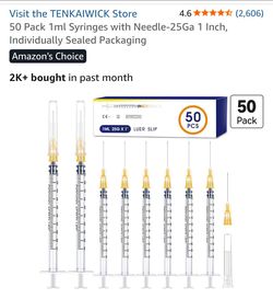 48 Pack 1ml Syringes with Needle-25Ga 1 Inch, Individually Sealed Packaging