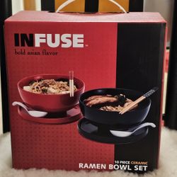 Infuse 10 Piece Ceramic Ramen Bowl Set 