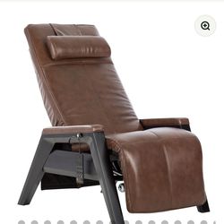 Human Touch Gravis ZG Zero Gravity Leather Massage Chair Recliner with Remote - Mahogany Wood - Bone Leather