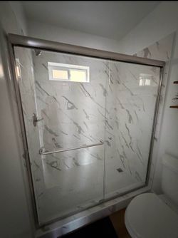 Shower glass door + frame and railing