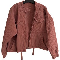 American Eagle Dolman Jacket Quilted Knit Bomber Coat in Mauve Pink Size Large