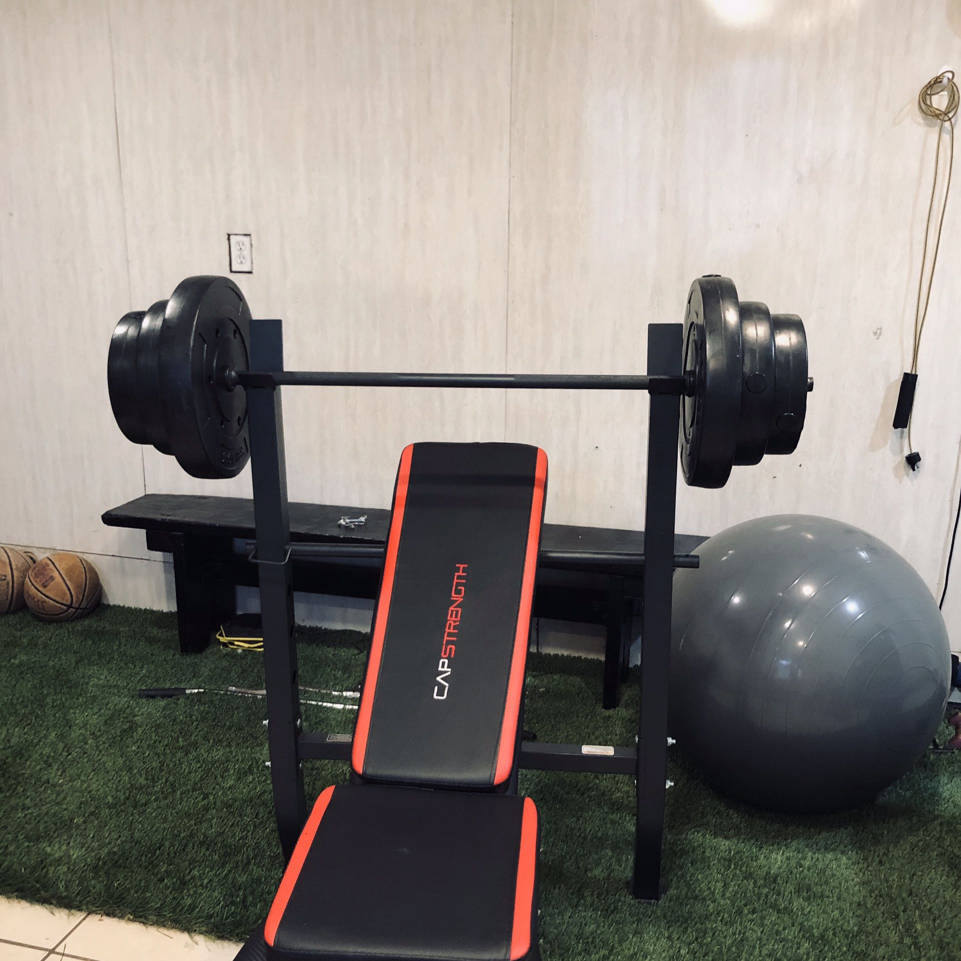 Adjustable Bench Press, Barbell, Leg Extension, 100lbs of Weight