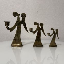 Three Solid Brass Angel Candle Holders