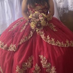 Red And Gold Quinceanera Dress 