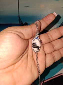Silver Pendant Necklace with Stone Cabochon